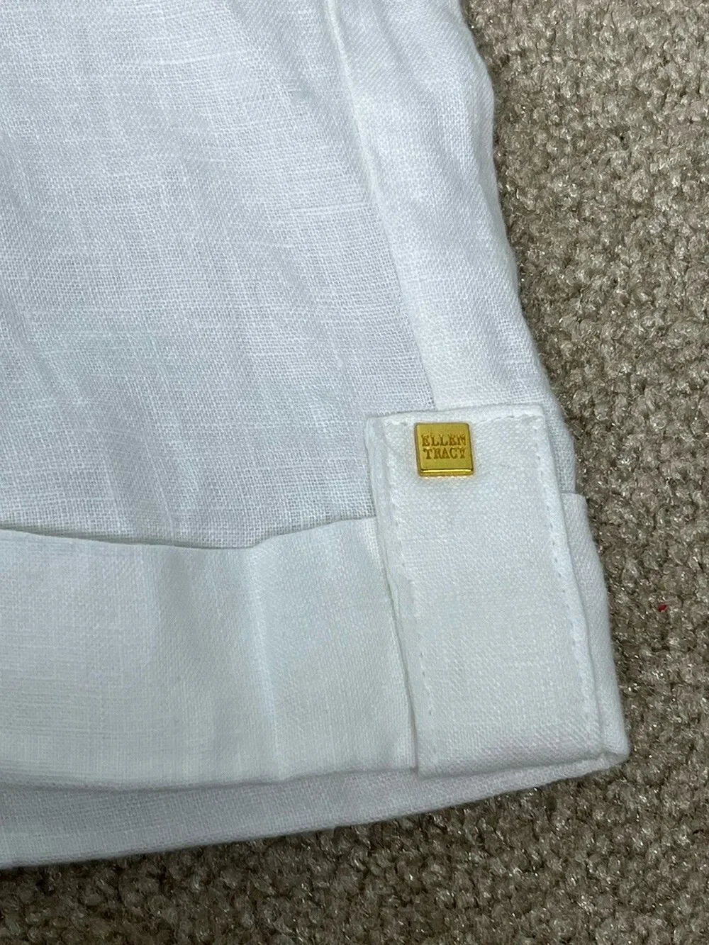 NWT Ellen Tracy White Linen Shorts L Elastic Drawstring Cuffed Beach Resort Boho